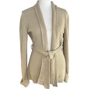 Express Beige/Tan Belted Open-Front Knit Cardigan